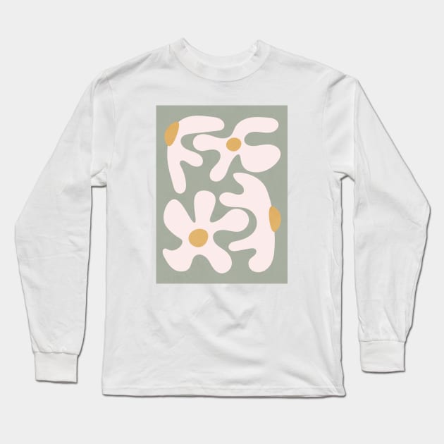 Abstract Flowers Sage Green Long Sleeve T-Shirt by Colorable